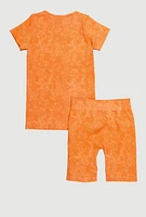 Girls Trendy Acid Wash Seamless Tee and Biker Shorts 2 Piece Set, 10-12