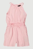 Little Girls Smocked Waist Sleeveless Romper, Pink, Size 5-6
