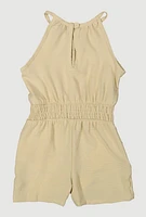 Little Girls Smocked Waist Sleeveless Romper, Beige, Size 6X