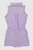 Little Girls Sleeveless Button Front Romper, Purple, Size 5-6