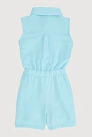 Little Girls Sleeveless Button Front Romper, Blue, Size 6X