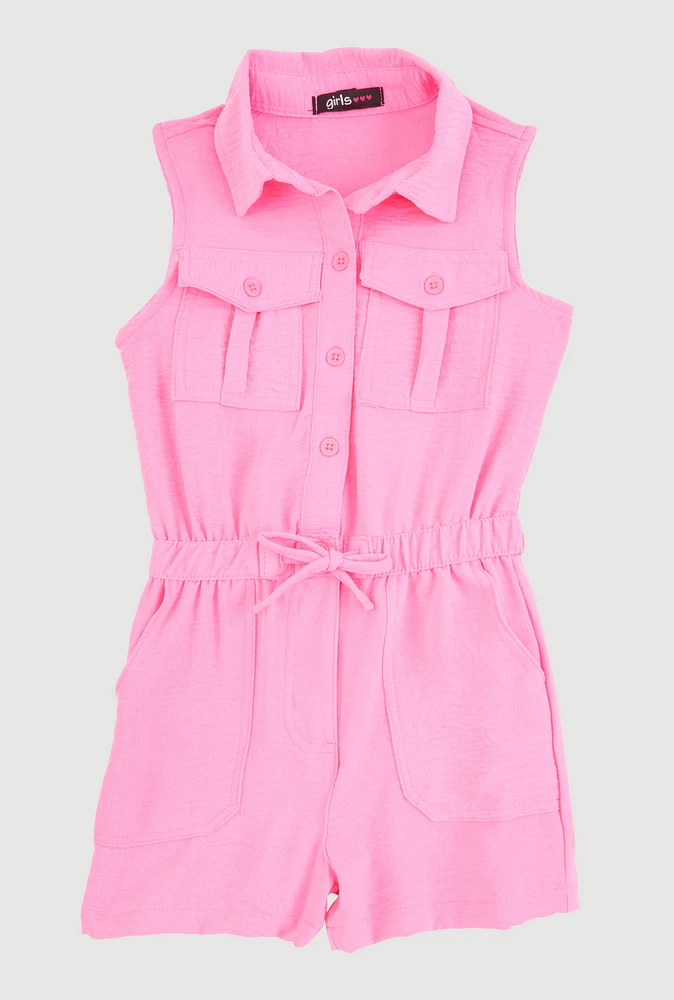 Little Girls Sleeveless Button Front Romper,