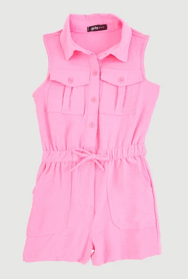 Little Girls Sleeveless Button Front Romper,