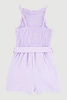 Little Girls Sleeveless Smocked Romper, Purple,