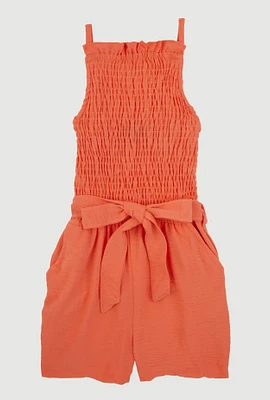 Little Girls Sleeveless Smocked Romper,