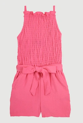 Little Girls Sleeveless Smocked Romper,