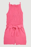 Little Girls Sleeveless Smocked Romper,