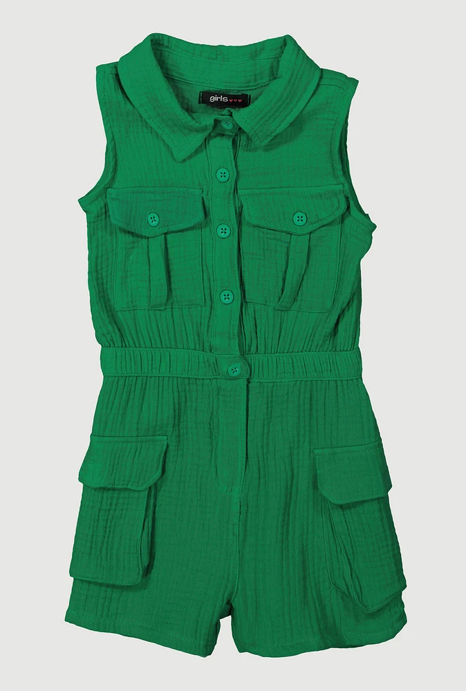 Little Girls Gauze Knit Utility Romper,