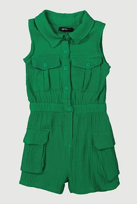 Little Girls Gauze Knit Utility Romper,