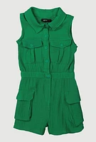 Little Girls Gauze Knit Utility Romper,