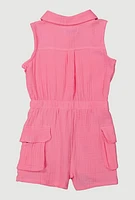 Little Girls Gauze Knit Utility Romper, Pink, Size 6X