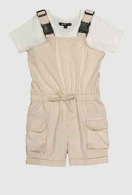 Little Girls Release Buckle Strap Cargo Romper with Top,