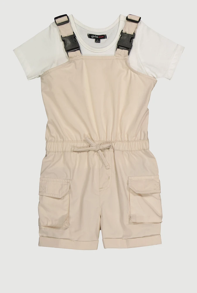 Little Girls Release Buckle Strap Cargo Romper with Top, 5-6