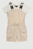 Little Girls Release Buckle Strap Cargo Romper with Top, 5-6