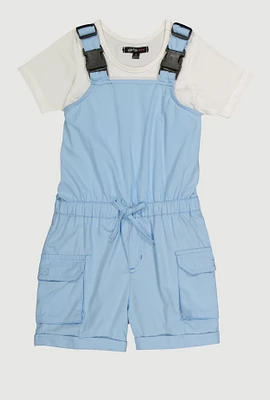 Little Girls Release Buckle Strap Cargo Romper with Top, Blue, Size 6X