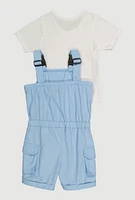 Little Girls Release Buckle Strap Cargo Romper with Top, Blue, Size 6X