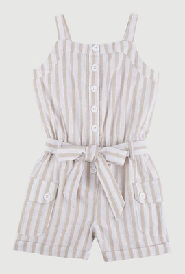 Little Girls Lurex Striped Cargo Pocket Romper,