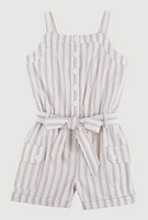 Little Girls Lurex Striped Cargo Pocket Romper,