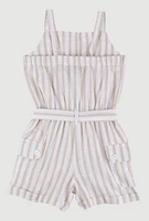 Little Girls Lurex Striped Cargo Pocket Romper,
