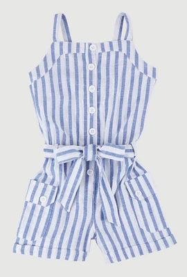 Little Girls Lurex Striped Cargo Pocket Romper, Blue,