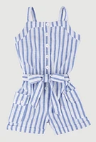Little Girls Lurex Striped Cargo Pocket Romper, Blue,