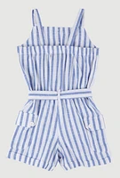 Little Girls Lurex Striped Cargo Pocket Romper, Blue,