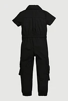Little Girls Poplin Cargo Jumpsuit, Black, Size 6X