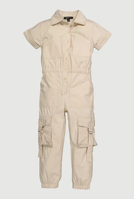 Little Girls Poplin Cargo Jumpsuit,