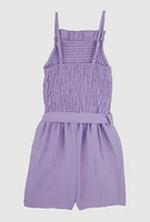 Girls Sleeveless Smocked Romper, Purple,