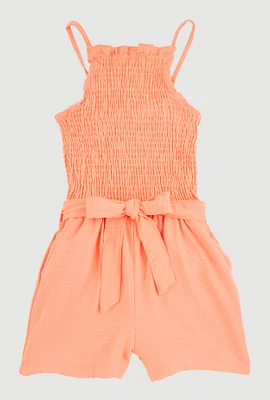 Girls Sleeveless Smocked Romper,