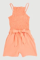 Girls Sleeveless Smocked Romper,