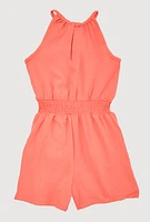 Girls Smocked Sleeveless Romper, Orange, Size 14-16