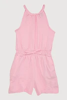 Girls Smocked Sleeveless Romper, Pink,