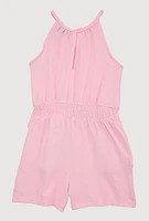Girls Smocked Sleeveless Romper, Pink,