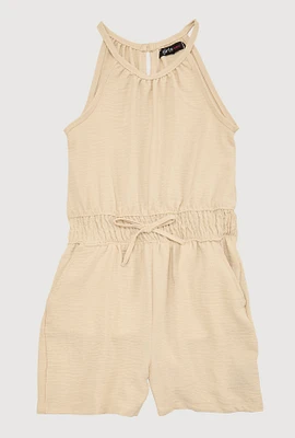 Girls Smocked Sleeveless Romper, 14-16