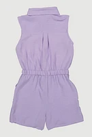 Girls Button Front Sleeveless Romper, Purple, Size 7-8