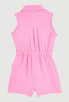 Girls Button Front Sleeveless Romper, Pink, Size 10-12