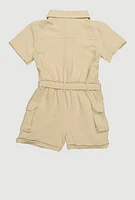 Girls Crepe Knit Tie Waist Belted Utility Romper,