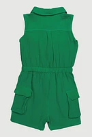 Girls Gauze Knit Sleeveless Utility Romper, 10-12
