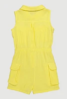 Girls Gauze Knit Sleeveless Utility Romper, Yellow, Size 14-16