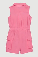 Girls Gauze Knit Sleeveless Utility Romper,