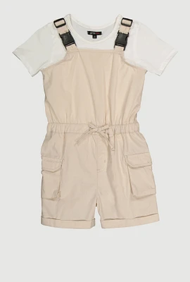 Girls Release Buckle Strap Cargo Romper with Top,