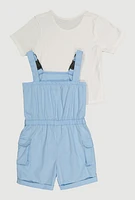 Girls Release Buckle Strap Cargo Romper with Top, Blue, Size 14-16