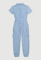 Girls Gauze Knit Utility Jumpsuit, Blue,