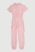 Girls Gauze Knit Utility Jumpsuit, Pink, Size 10-12
