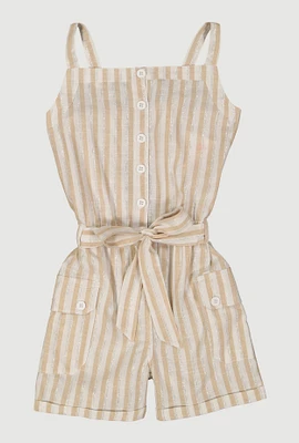 Girls Striped Cargo Pocket Romper,