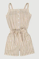 Girls Striped Cargo Pocket Romper,