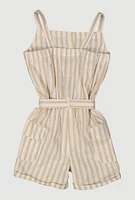 Girls Striped Cargo Pocket Romper,