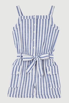 Girls Striped Cargo Pocket Romper,