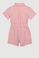 Girls Tie Waist Belted Utility Romper, Pink, Size 14-16